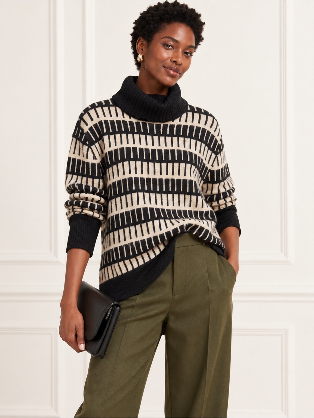 Bloomingdales 100% cashmere sweater icicle stripes cream and black